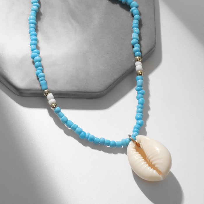 Чокер «Ракушка», цвет бело-голубой в золоте, 42 см Чокер «Ракушка», цвет бело-голубой в золоте, 42 см
