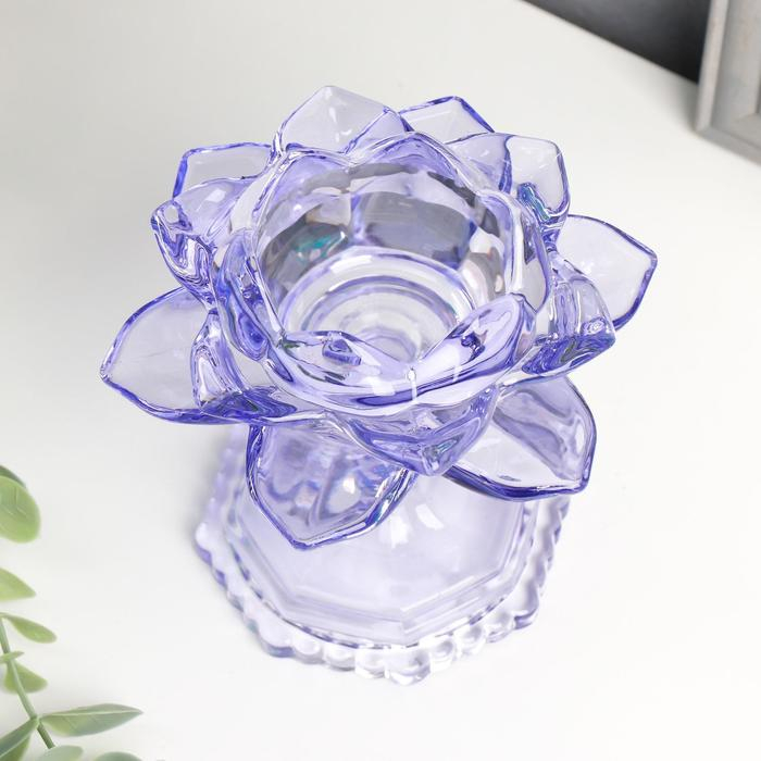 Подсвечник стекло на 1 свечу Подсвечник стекло на 1 свечу "Лотос на ножке" синий 12,5х12х12 см