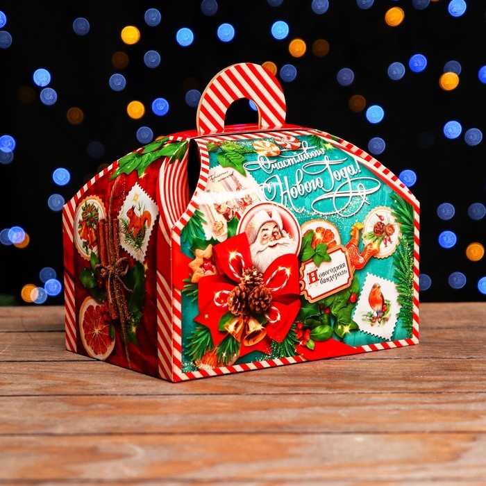 Новый год. Коробка подарочная складная Новый год. Коробка подарочная складная "Изумрудный Винтаж" 19,5 х 13 х 14 см.