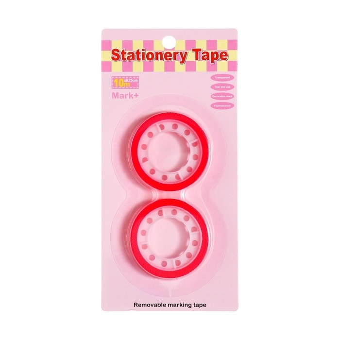 Набор 2 штуки, клейкая лента текстовыделительная (отклеиваемая) 75 мм х 10 м, красная Набор 2 штуки, клейкая лента текстовыделительная (отклеиваемая) 75 мм х 10 м, красная