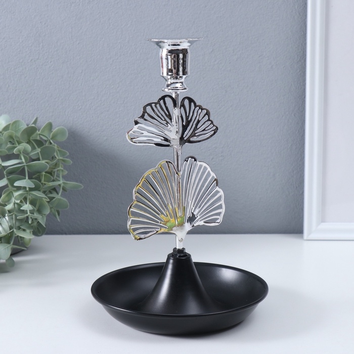 Подсвечник металл на 1 свечу Подсвечник металл на 1 свечу "Лист Гинкго" d-2 см 15,5х15,5х24,5 см