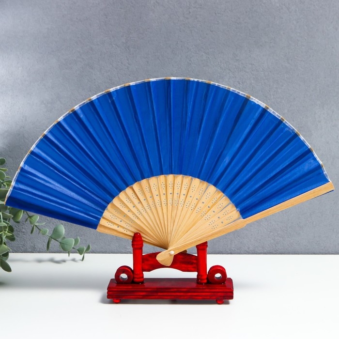 Веер бамбук, текстиль h=21 см  Веер бамбук, текстиль h=21 см "Моноцвет" в коробке, синий