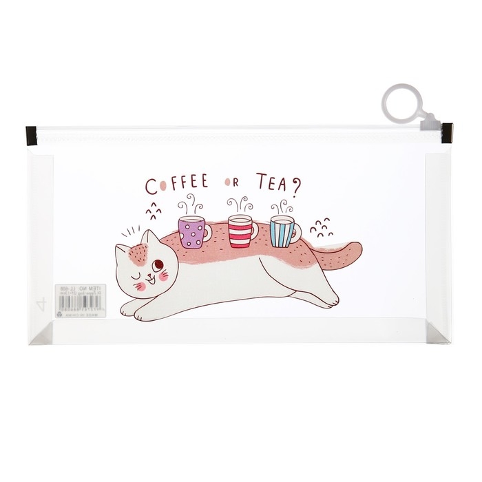 Папка-конверт на молнии формат А6, 180мкр, с рисунком Папка-конверт на молнии формат А6, 180мкр, с рисунком "Кот", МИКС