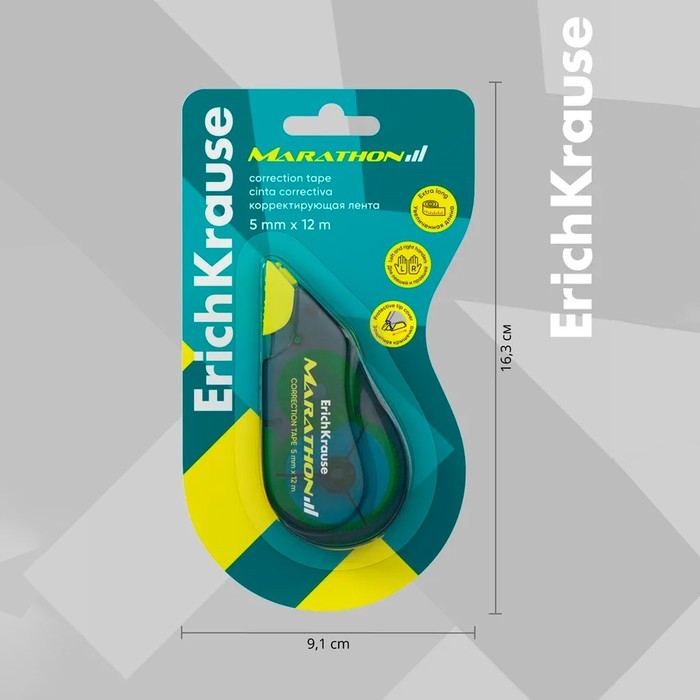 Корректирующая лента 5 мм х 12 м, ErichKrause Marathon, корпус морская волна, блистер