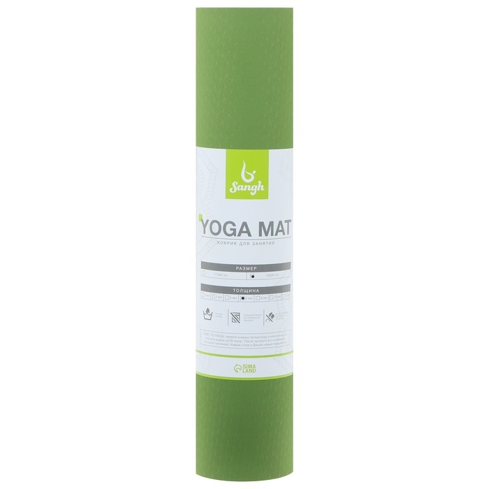 Коврик для йоги Sangh, 183×61×0,6 см, цвет зелёный Коврик для йоги Sangh, 183×61×0,6 см, цвет зелёный
