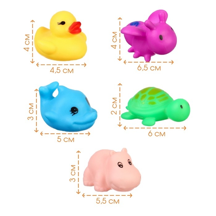 Набор резиновых игрушек для ванны «Маленькие друзья», с пищалкой, 5 шт, виды МИКС, Крошка Я Набор резиновых игрушек для ванны «Маленькие друзья», с пищалкой, 5 шт, виды МИКС, Крошка Я