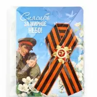 Значок с георгиевской лентой на 9 Мая «Спасибо за мирное небо!», 10.5×14 см