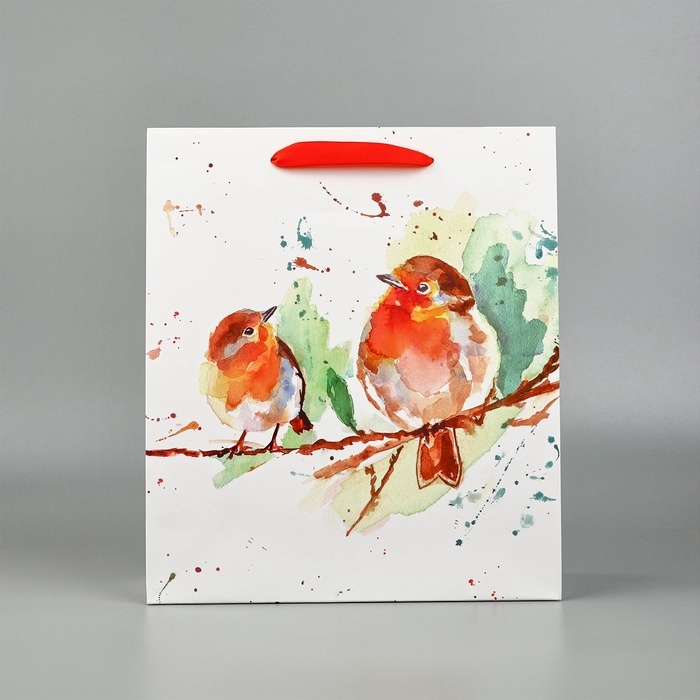 Пакет подарочный новогодний ламинированный «Пение птиц», M 30 х 26 х 9 см Пакет подарочный новогодний ламинированный «Пение птиц», M 30 х 26 х 9 см