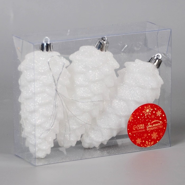 Украшение ёлочное Украшение ёлочное "Шишка" (набор 3 шт) 12х4,5 см, белый