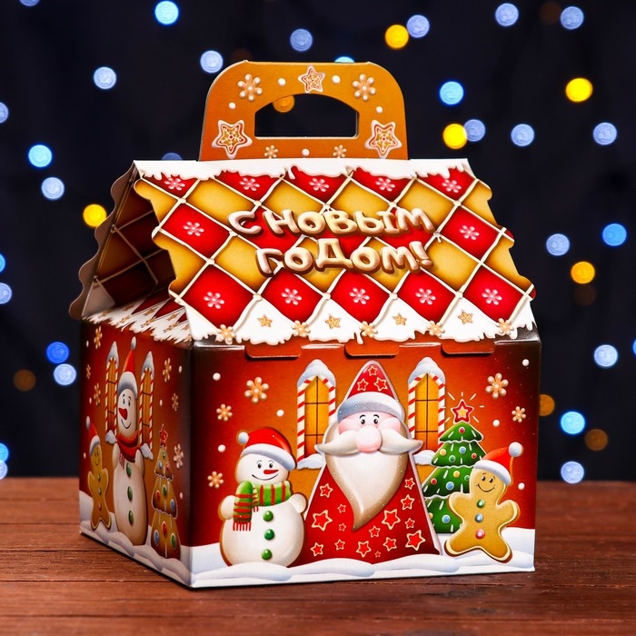 Новый год. Подарочная коробка Новый год. Подарочная коробка "Пряничный" 16 х 16 х 22 см.