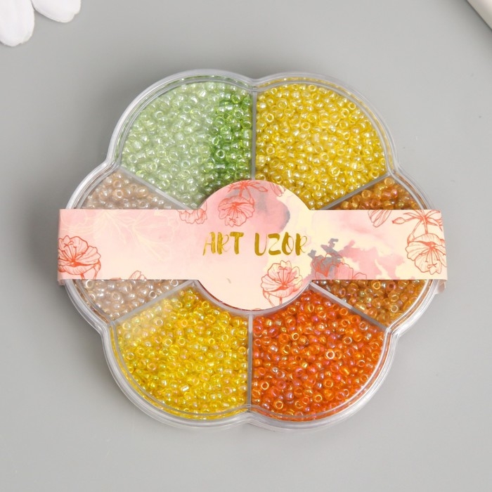 Бисер стекло 12/0 в цветке  Бисер стекло 12/0 в цветке "Палитра жёлтого" перелив. перламутр 7 цветов х 8  гр 8,2х8,2х2 см   9904