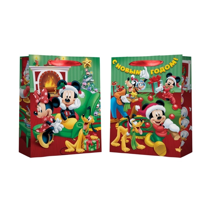 Новый год. Пакет подарочный, 31х40х11.5 см, упаковка, Микки Маус