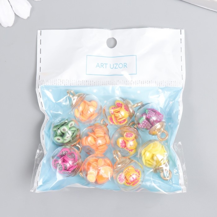 Подвеска для творчества стекло, пластик Подвеска для творчества стекло, пластик "Фрукты в шаре" набор 10 шт 2х1,8 см