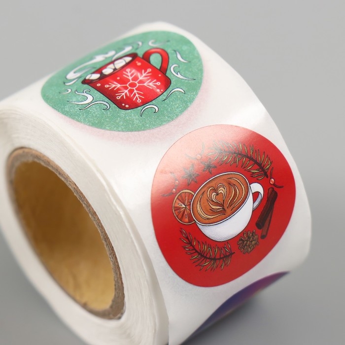 Наклейка бумага Наклейка бумага "Дед Мороз" d=2,5 см 252 шт в рулоне