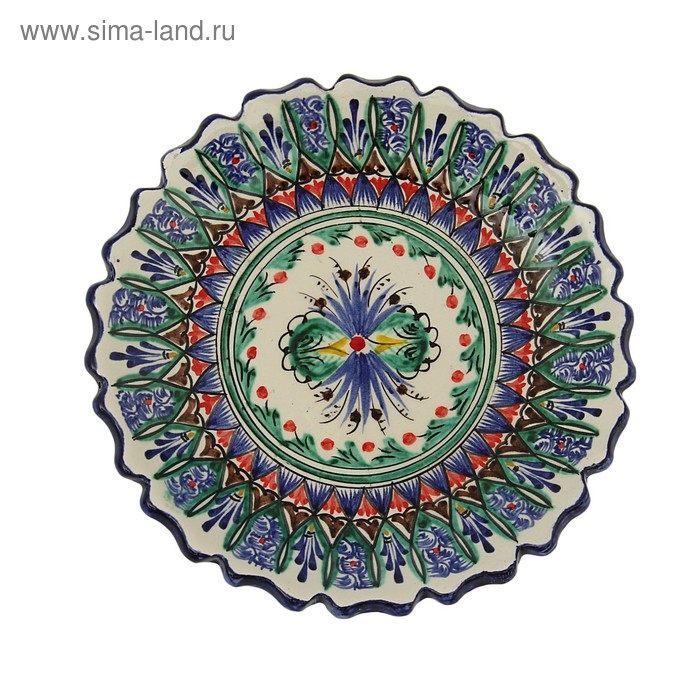 Тарелка Риштанская Керамика Тарелка Риштанская Керамика "Цветы", синяя, рельефная, 15 см