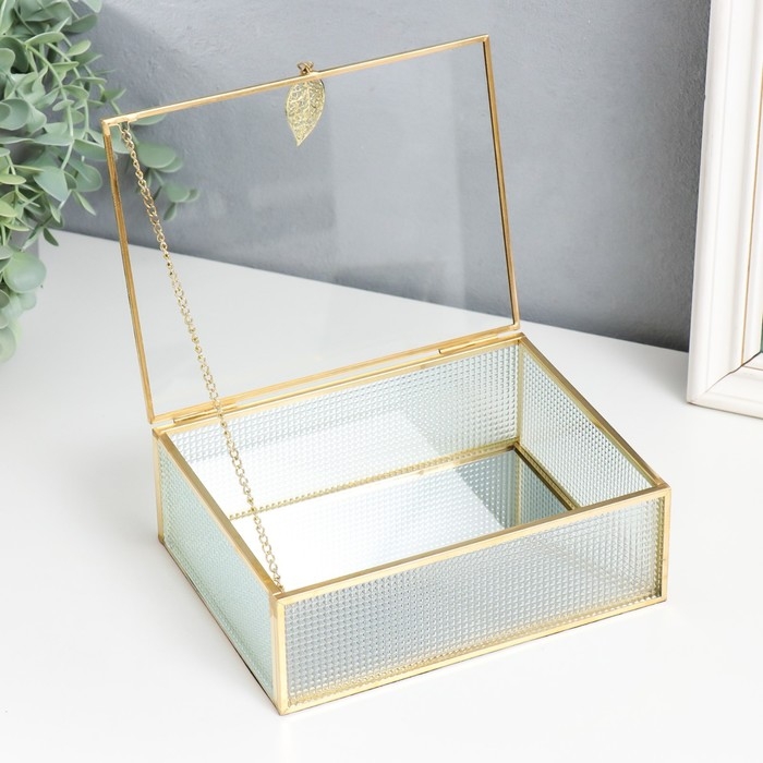 Шкатулка стекло с металлическим каркасом Шкатулка стекло с металлическим каркасом "Прямоугольная. Квадратики" 18,5х14х6,5 см