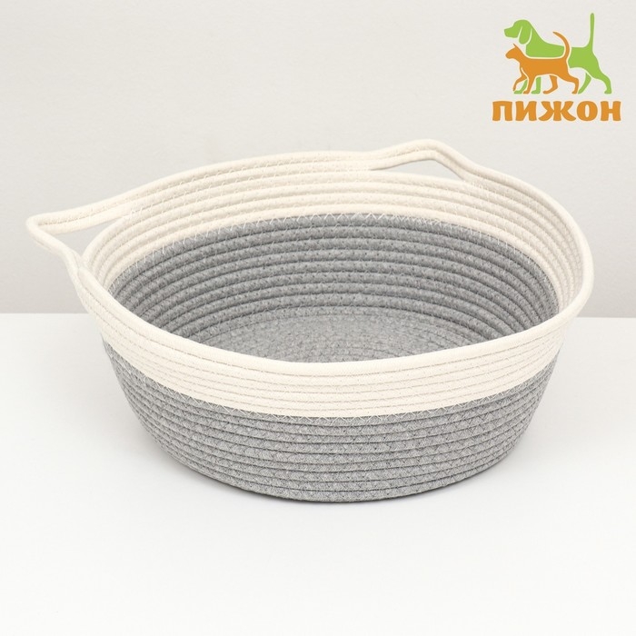 Экологичный лежак для животных (хлобчатобумажный),  35 х 35 х 12 см, вес до 5 кг, бело-серый Экологичный лежак для животных (хлобчатобумажный),  35 х 35 х 12 см, вес до 5 кг, бело-серый