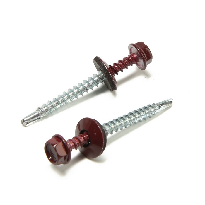 Саморезы кровельные 4,8х50 мм, RAL3005 цвет бордовый, 150 шт. Саморезы кровельные 4,8х50 мм, RAL3005 цвет бордовый, 150 шт.