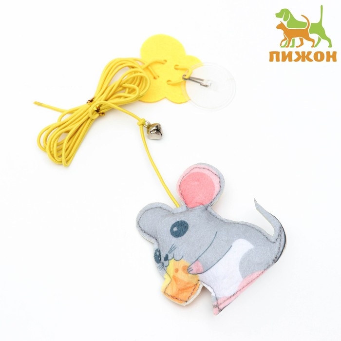 Дразнилка для кошек на креплении с бубенчиком  Дразнилка для кошек на креплении с бубенчиком "Мышка" с кошачьей мятой