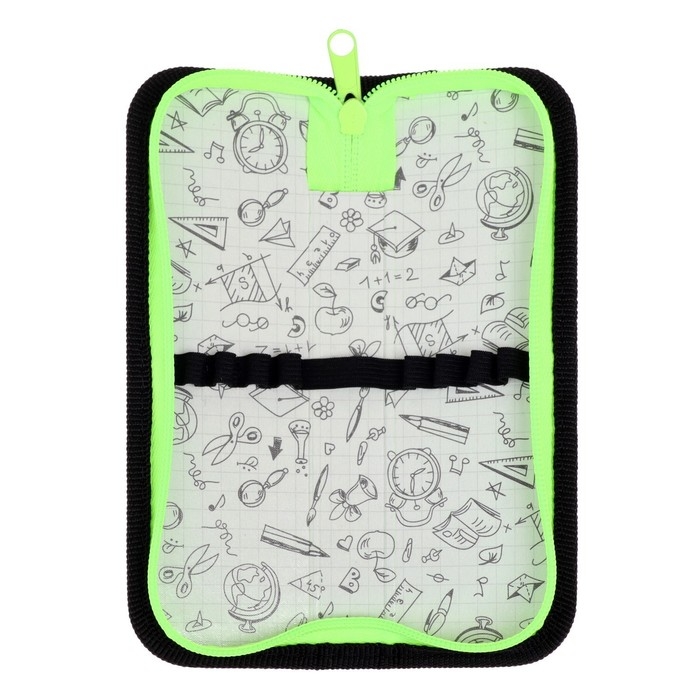 Пенал 1 секция, 60 х 190 мм, ПКТ 01-42 Пенал 1 секция, 60 х 190 мм, ПКТ 01-42 "Кроха", тканевый, чёрный/ярко-салатовый