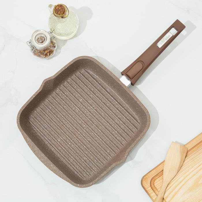 Сковорода-гриль «Гранит», 24×24 см, съёмная ручка, стеклянная крышка, антипригарное покрытие, цвет коричневый Сковорода-гриль «Гранит», 24×24 см, съёмная ручка, стеклянная крышка, антипригарное покрытие, цвет коричневый