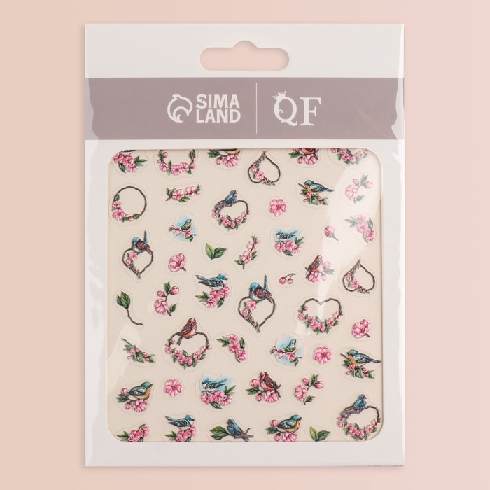 Наклейки для ногтей «Романтика», объёмные, цвет розовый/серый Наклейки для ногтей «Романтика», объёмные, цвет розовый/серый