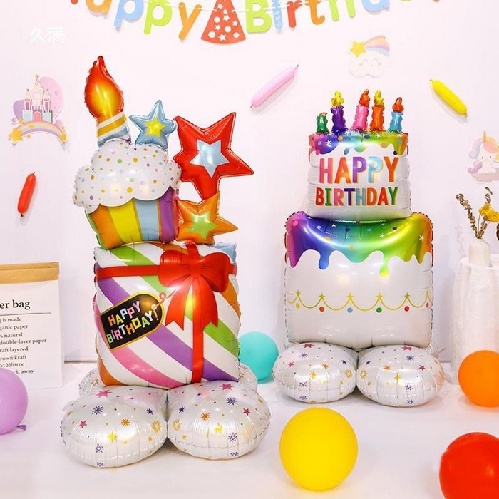 Шар фольгированный 50" &laquo;Подарок со свечками&raquo;, на подставке, под воздух