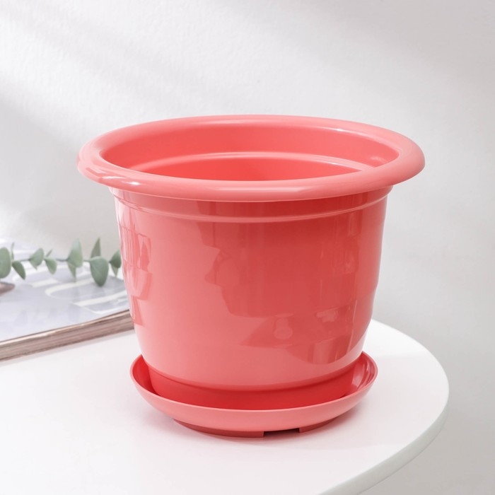 Горшок для цветов с поддоном Доляна «Арена», 2 л, цвет коралловый