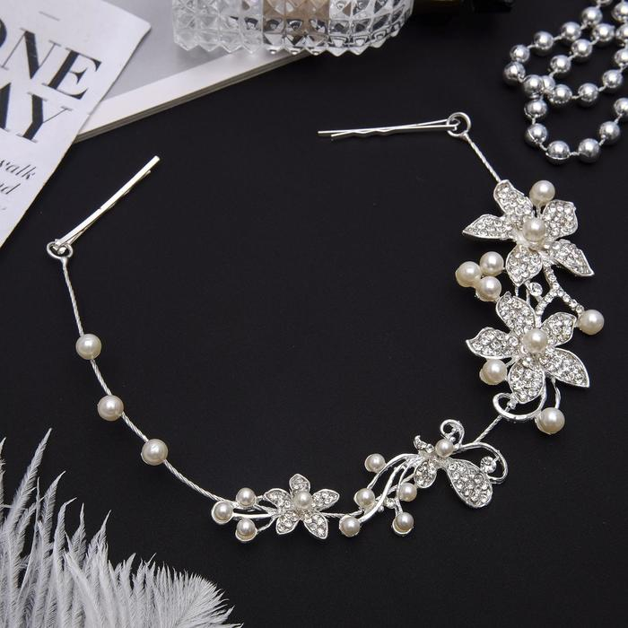 Аксессуар для волос "Цветы с жемчужинками" 26,5х4,3 см