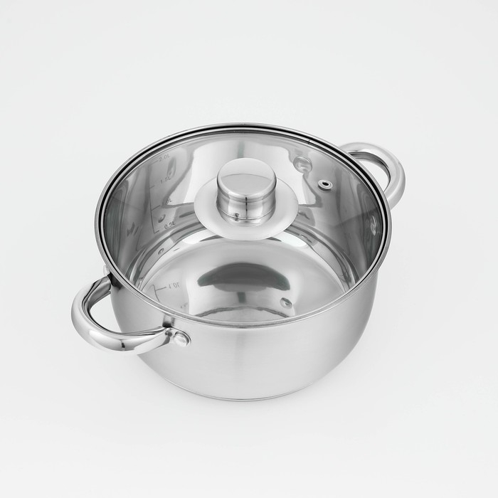 Кастрюля из нержавеющей стали Доляна «Гретте», 2,3 л, d=18 см, с крышкой, капсульное дно, индукция Кастрюля из нержавеющей стали Доляна «Гретте», 2,3 л, d=18 см, с крышкой, капсульное дно, индукция