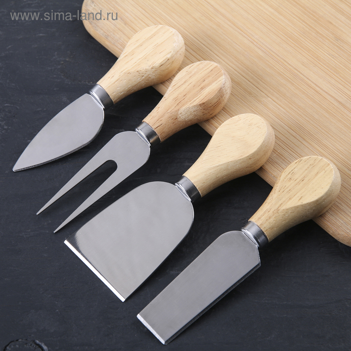 Набор для подачи сыра, доска из дуба 25×25×3,5 см, 4 ножа для сыра Набор для подачи сыра, доска из дуба 25×25×3,5 см, 4 ножа для сыра