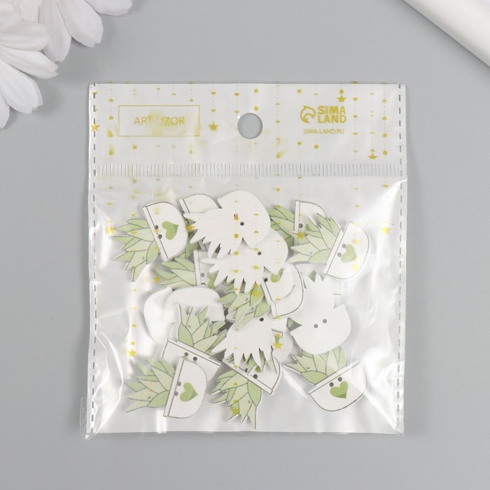 Пуговицы дерево для творчества 2 прокола Пуговицы дерево для творчества 2 прокола "Суккулент в горшочке" набор 20 шт 1,8х2,5 см