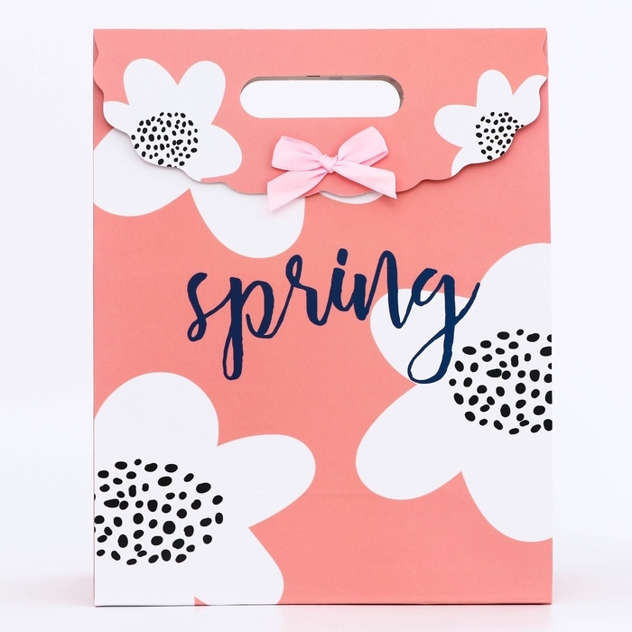 Подарочная коробка-пакет, упаковка с вырубной ручкой, Подарочная коробка-пакет, упаковка с вырубной ручкой, "Весна" , 24 х 12 х 31 см
