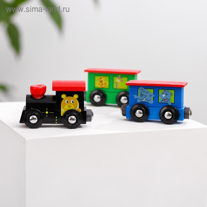 Паровоз и два вагона &laquo;Магнитные с животными&raquo; 3&times;7,5&times;19 см