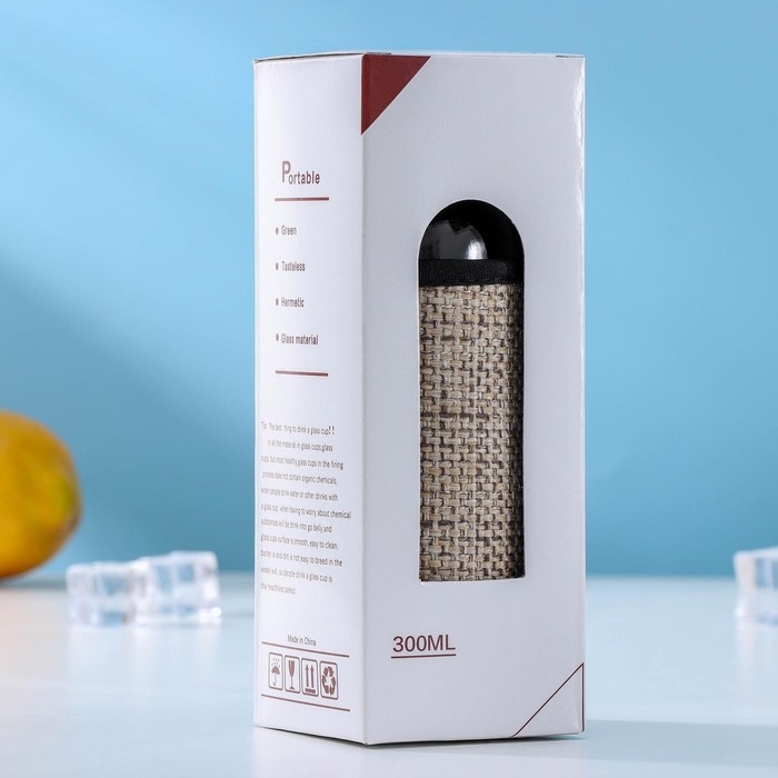 Бутылка для воды стеклянная в чехле &laquo;Кантри&raquo;, 300 мл, h=16,5 мл, рисунок МИКС