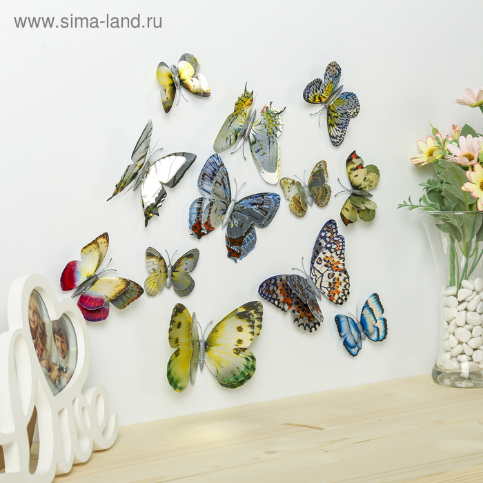 Магнит пластик Магнит пластик "Бабочки серебро" набор 12 шт МИКС h=4,4,5,5,6,8,9,5,13,5,14,5 см