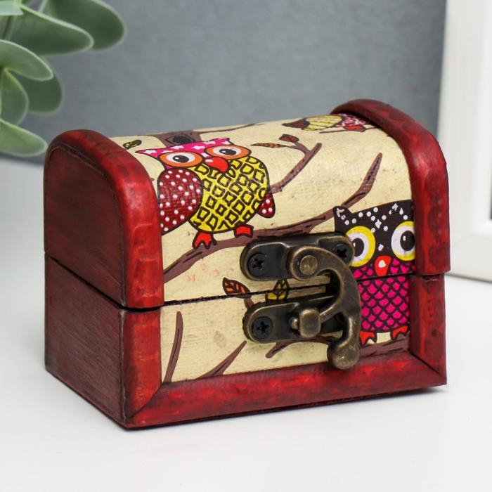 Шкатулка дерево сундучок  Шкатулка дерево сундучок "Совята" 6х8х5,5 см