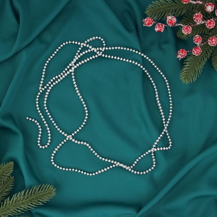 Бусы на ёлку 2 м d-4 мм Бусы на ёлку 2 м d-4 мм "Бусинки" серебро