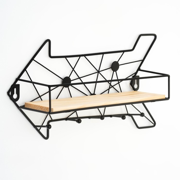 Вешалка настенная с полкой Вешалка настенная с полкой "Стрелка", с подсветкой, 5 крючков, черная