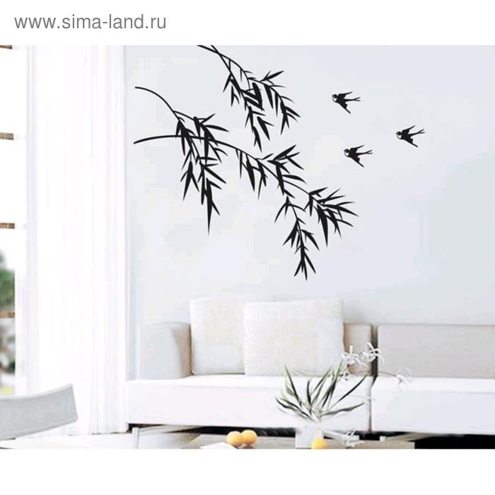 Наклейка пластик интерьерная чёрная Наклейка пластик интерьерная чёрная "Ива и ласточки" 50х70 см