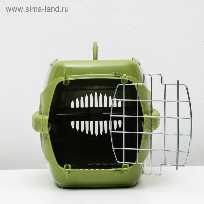 Переноска для животных до 9 кг  Переноска для животных до 9 кг "Пижон", металлическая дверь, 43 х 29 х 27,5 см, оливковая