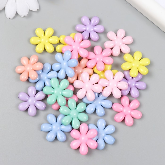 Декор для творчества пластик Декор для творчества пластик "Цветочки" цветные набор 25 шт 0,4х2,3х2,3 см