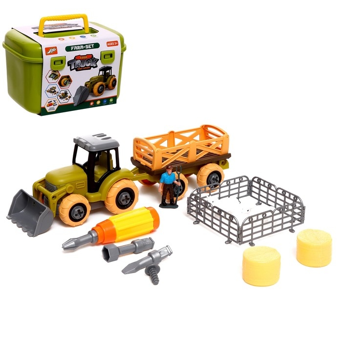 Конструктор винтовой «Трактор с прицепом», с отвёрткой, и аксессуарами Конструктор винтовой «Трактор с прицепом», с отвёрткой, и аксессуарами