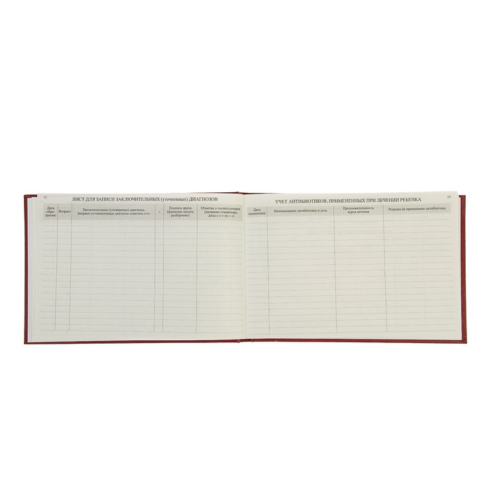 Медицинская карта ребёнка "История развития" А5, 205 х 150 мм, форма 112, красная, твёрдая обложка, 96 листов