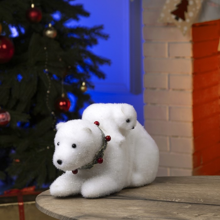 Светодиодная фигура «Медвежата» 26 × 16 × 16 см, флок, батарейки ААх2 (не в комплекте), свечение тёплое белое