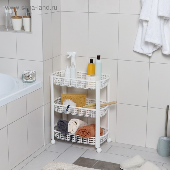 Этажерка напольная 3-х секционная, на колёсиках, цвет белый Этажерка напольная 3-х секционная, на колёсиках, цвет белый