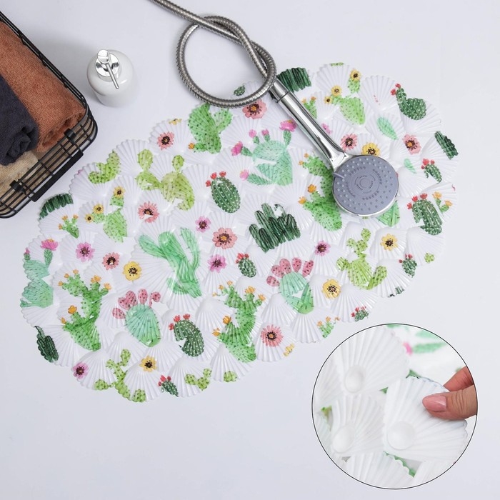 Коврик противоскользящий в ванну на присосках Доляна «Кактус», 38×66 см Коврик противоскользящий в ванну на присосках Доляна «Кактус», 38×66 см