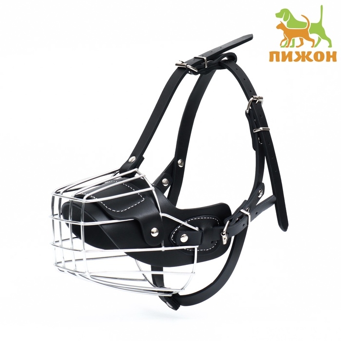 Намордник металлический №3 с трехсторонним ремешком, прессованная кожа, чёрный Намордник металлический №3 с трехсторонним ремешком, прессованная кожа, чёрный