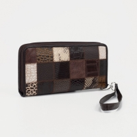 Кошелёк женский на молнии, с ручкой, цвет коричневый