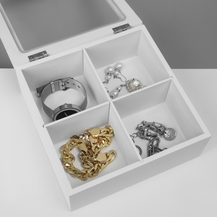 Подставка универсальная «Шкатулка дерево» 4 ячейки, 18×18×7 см, цвет белый Подставка универсальная «Шкатулка дерево» 4 ячейки, 18×18×7 см, цвет белый